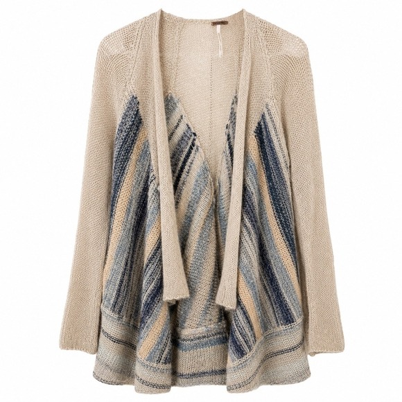 Free People Sweaters - Free People Mohair Blend Boho Cardigan Draped Open Knit Striped Cozy Size Large